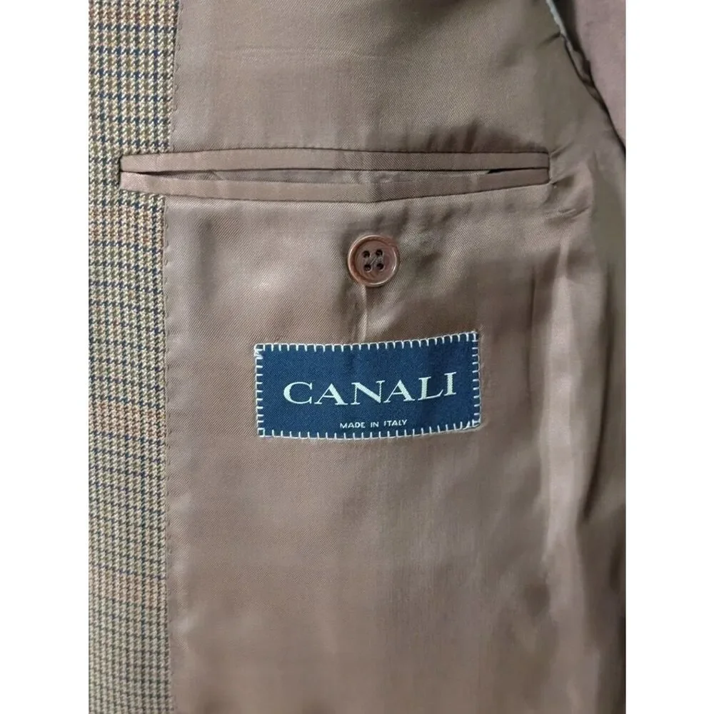 Canali Italy Pure Wool Plaid Sport Coat Blazer - Brown/Blue Super 120s US 46L